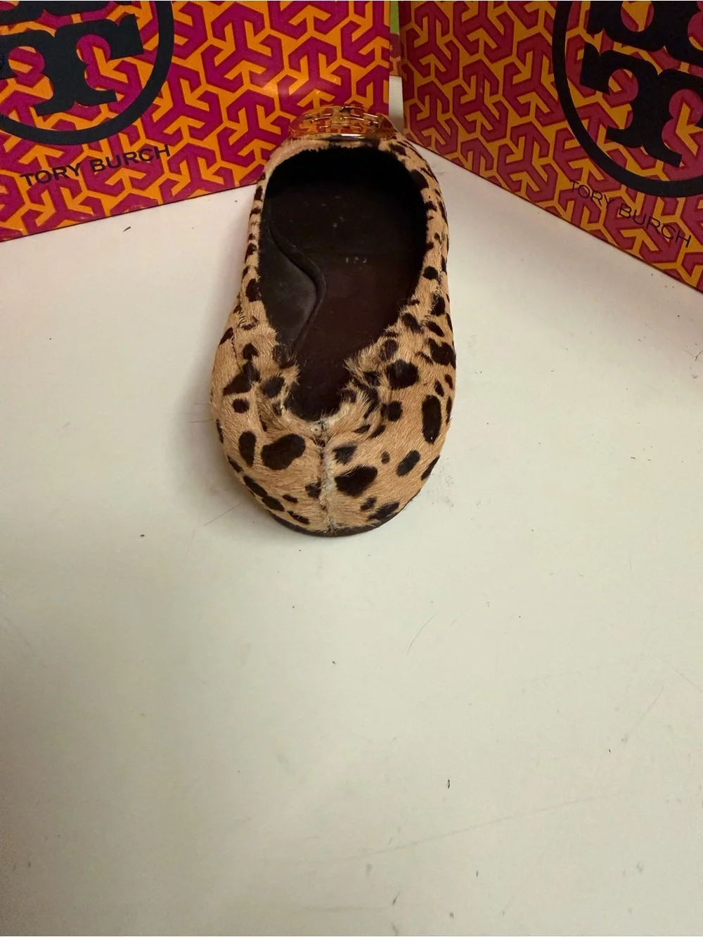 Tory Burch Leopard-Print Flats with Gold Logo Medallion